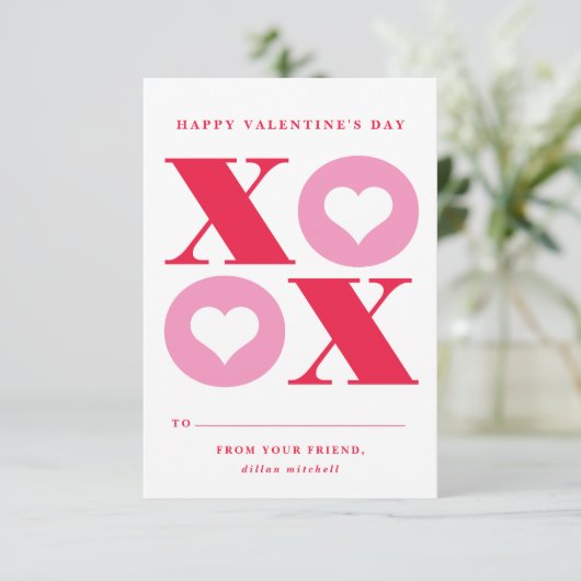 xoxo hartklaslokaal Valentijnsdag kaart (Staand voorkant)