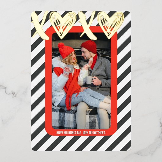 XOXO Heart Couple Photo Valetine's Real Gold Folie Feestdagenkaart (Voorkant)