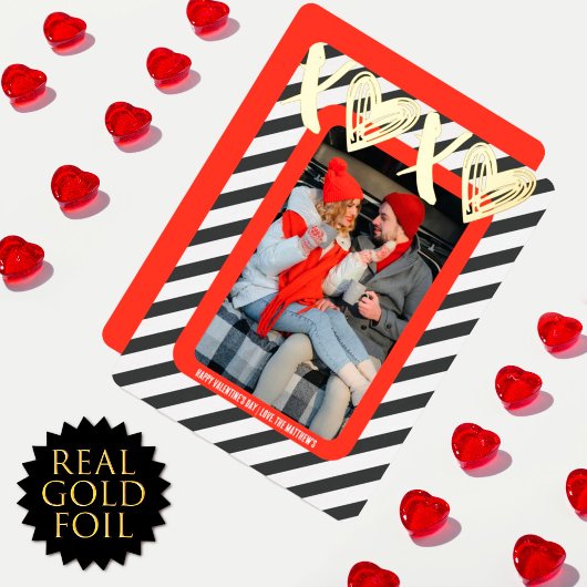 XOXO Heart Couple Photo Valetine's Real Gold Folie Feestdagenkaart