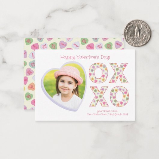 XOXO Heart Photo Classroom Valentijn Kaart Notitiekaartje (Voorkant / Achterkant in situ)