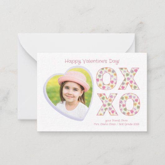 XOXO Heart Photo Classroom Valentijn Kaart Notitiekaartje (Voorkant)