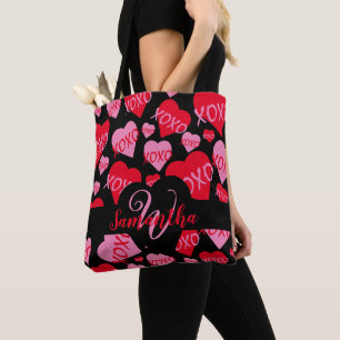 XOXO Heart Roze Rood Patroon Monogram Zwart Tote Bag