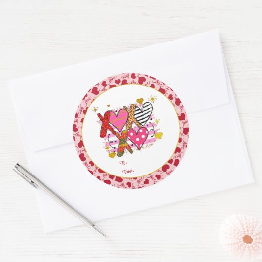 XOXO Heart Schattige & speels Ronde Sticker (Envelop)