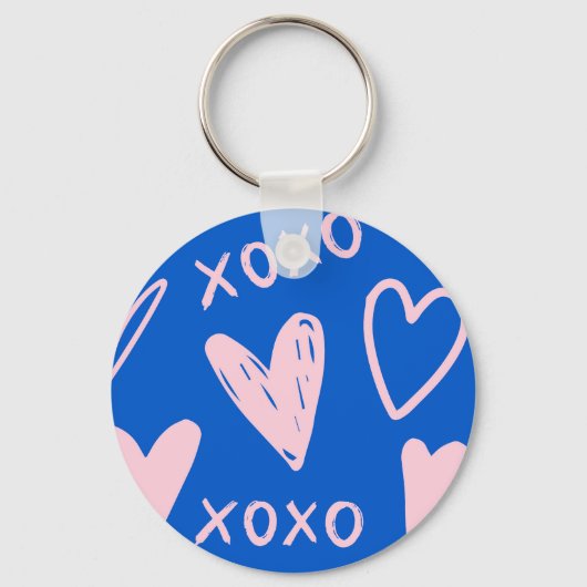 XOXO Hearts Keychain – Cute Blue & Pink Key Ring (Achterkant)