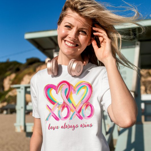 XOXO Hearts Love Always Wins Funny Valentines Day Tri-Blend Shirt