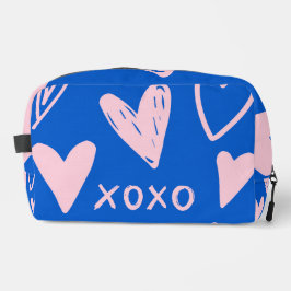 XOXO Hearts Makeup Bag – Cute Blue & Pink Pouch Toilettasje