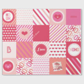 XOXO Hot Pink Valentijn Patchwork Sweet Love Photo Cadeaupapier (Vlak)