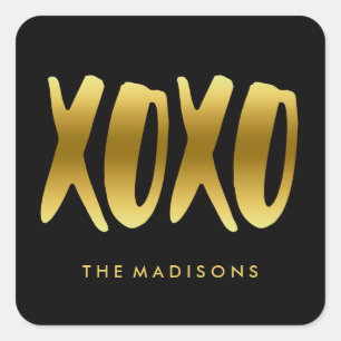 XOXO Hugs and Kisses Faux Gold Typografie Zwart Vierkante Sticker
