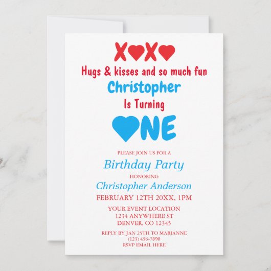 XOXO Hugs en Kisses 1ste verjaardag Kaart (Voorkant)