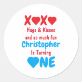 XOXO Hugs en Kisses 1ste verjaardag Ronde Sticker (Voorkant)