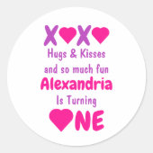 XOXO Hugs en Kisses 1ste verjaardag Ronde Sticker (Voorkant)
