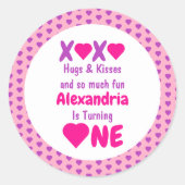 XOXO Hugs en Kisses 1ste verjaardag Ronde Sticker (Voorkant)