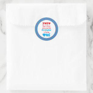 XOXO Hugs en Kisses 1ste verjaardag Ronde Sticker