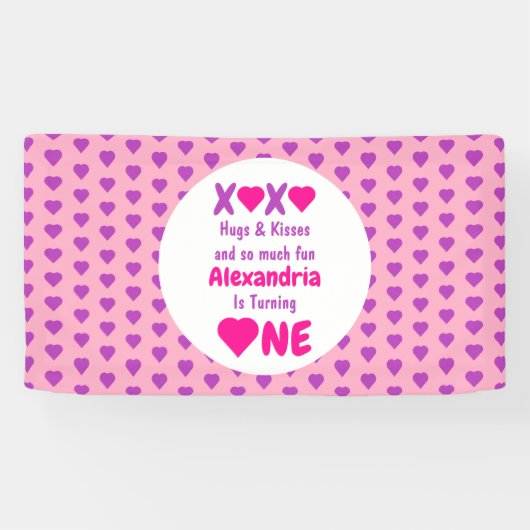 XOXO Hugs en Kisses 1ste verjaardag Spandoek (Horizontaal)