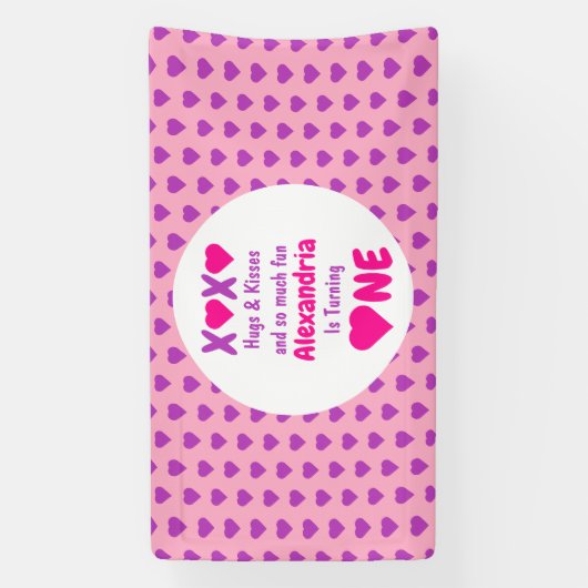 XOXO Hugs en Kisses 1ste verjaardag Spandoek (Verticaal)