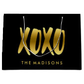 XOXO Hugs en Kisses Faux Gold Typography Black Large Cadeautasje (Voorkant)