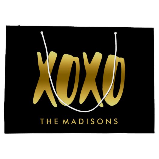 XOXO Hugs en Kisses Faux Gold Typography Black Large Cadeautasje (Achterkant)