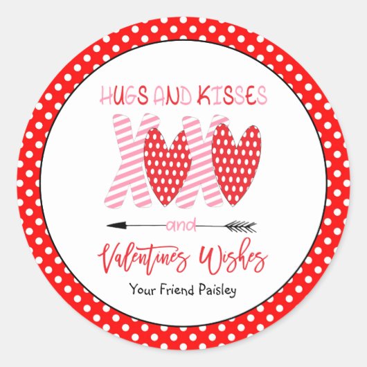 XOXO Hugs en Kisses Valentijnsdag Ronde Sticker (Voorkant)