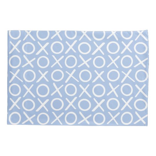 XOXO Hugs & Kisses Blue Cute Modern Pattern Kussensloop (Achterkant)