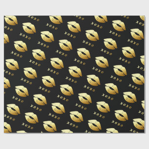 XOXO Hugs Kisses Love with Fashionable Golden Lips Cadeaupapier