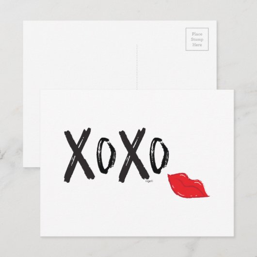XoXo-Hugs-Kisses-met-Rode-Lips Briefkaart (Voorkant / Achterkant)