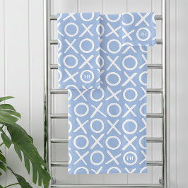 XOXO Hugs & Kisses Monogrammed Name Blue Modern Bad Handdoek