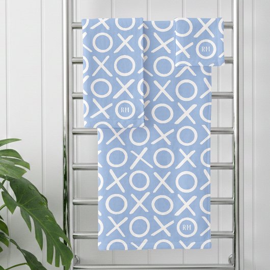 XOXO Hugs & Kisses Monogrammed Name Blue Modern Bad Handdoek