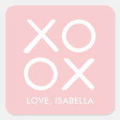 XOXO Hugs & Kisses Pink Cute Valentine's Day Vierkante Sticker (Voorkant)
