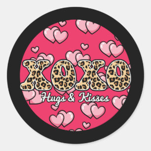 XOXO Hugs & Kisses Pink Hearts Valentijnsdag Ronde Sticker
