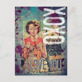 XOXO I Love You Retro Mixed Media Collage Briefkaart (Voorkant)