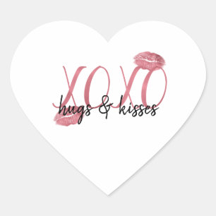 XOXO Kisses Roze Lippen gepersonaliseerd citaat Hart Sticker