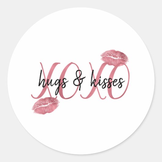 XOXO Kisses Roze Lippen Ronde Sticker (Voorkant)