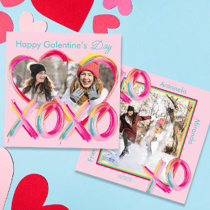 XOXO Kleurrijke Galentine's Day Aangepaste Foto Feestdagenkaart