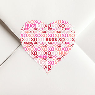XOXO Knuffels en Kusjes Roze en Rode Galentijn Par Hart Sticker