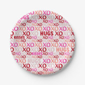 XOXO Knuffels en Kusjes Roze en Rode Galentijn Par Papieren Bordje (Voorkant)