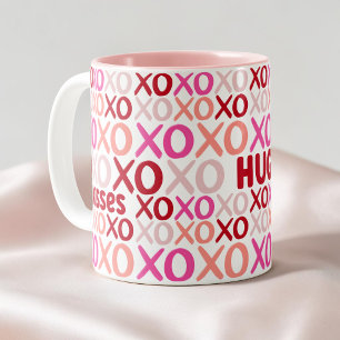 XOXO Knuffels en Kusjes Roze en Rood Cute Galentin Tweekleurige Koffiemok