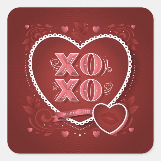 XOXO (Knuffels en Kusjes)  / Vierkante Stickers (Voorkant)