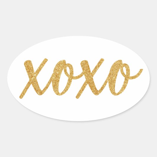 XOXO, knuffels en kussen, gouden glitter beletteri Ovale Sticker (Voorkant)