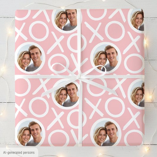 XOXO Knuffels & Kusjes 2 Foto Roze Kwast Script Cadeaupapier