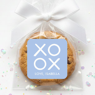 XOXO Knuffels & Kusjes Blauw Cute Liefde Favor Vierkante Sticker