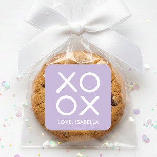 XOXO Knuffels & Kusjes Paarse Cute Liefde Favor Vierkante Sticker