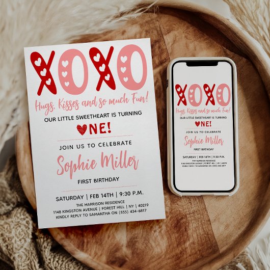 XOXO Knuffels & Kusjes Valentijnsdag 1e verjaardag Kaart