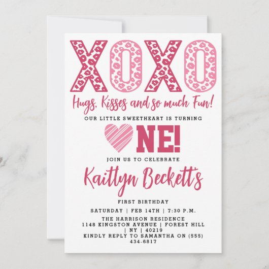 XOXO Knuffels & Kusjes Valentijnsdag 1e verjaardag Kaart (Voorkant)