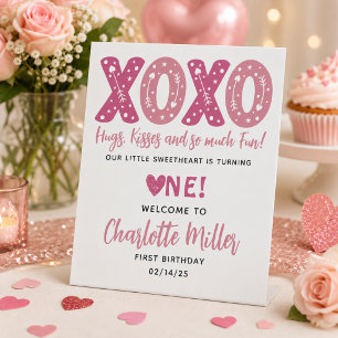 XOXO Knuffels & Kusjes Valentijnsdag 1e Verjaardag Reclamebord Met Voetstuk