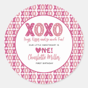 XOXO Knuffels & Kusjes Valentijnsdag 1e verjaardag Ronde Sticker