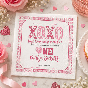 XOXO Knuffels & Kusjes Valentijnsdag 1e Verjaardag Servet
