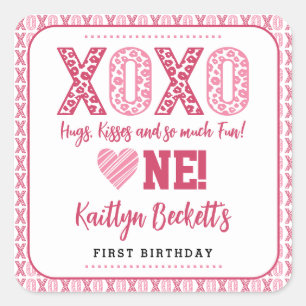 XOXO Knuffels & Kusjes Valentijnsdag 1e verjaardag Vierkante Sticker