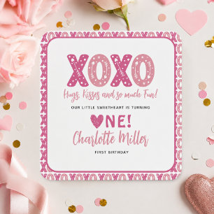 XOXO Knuffels & Kusjes Valentijnsdag 1e Verjaardag Vierkante Sticker