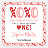 XOXO Knuffels & Kusjes Valentijnsdag 1e verjaardag Vierkante Sticker (Voorkant)