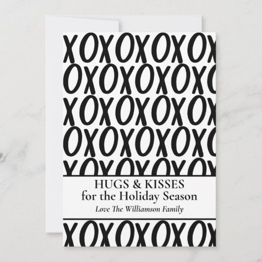 XOXO Knuffels Kusjes Zwart Wit Minimalistisch Feestdagenkaart (Voorkant)